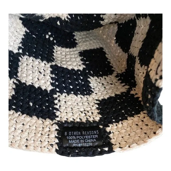 New Bucket Hat 8 Other Reasons Crochet Checkered Black White - Picture 4 of 5